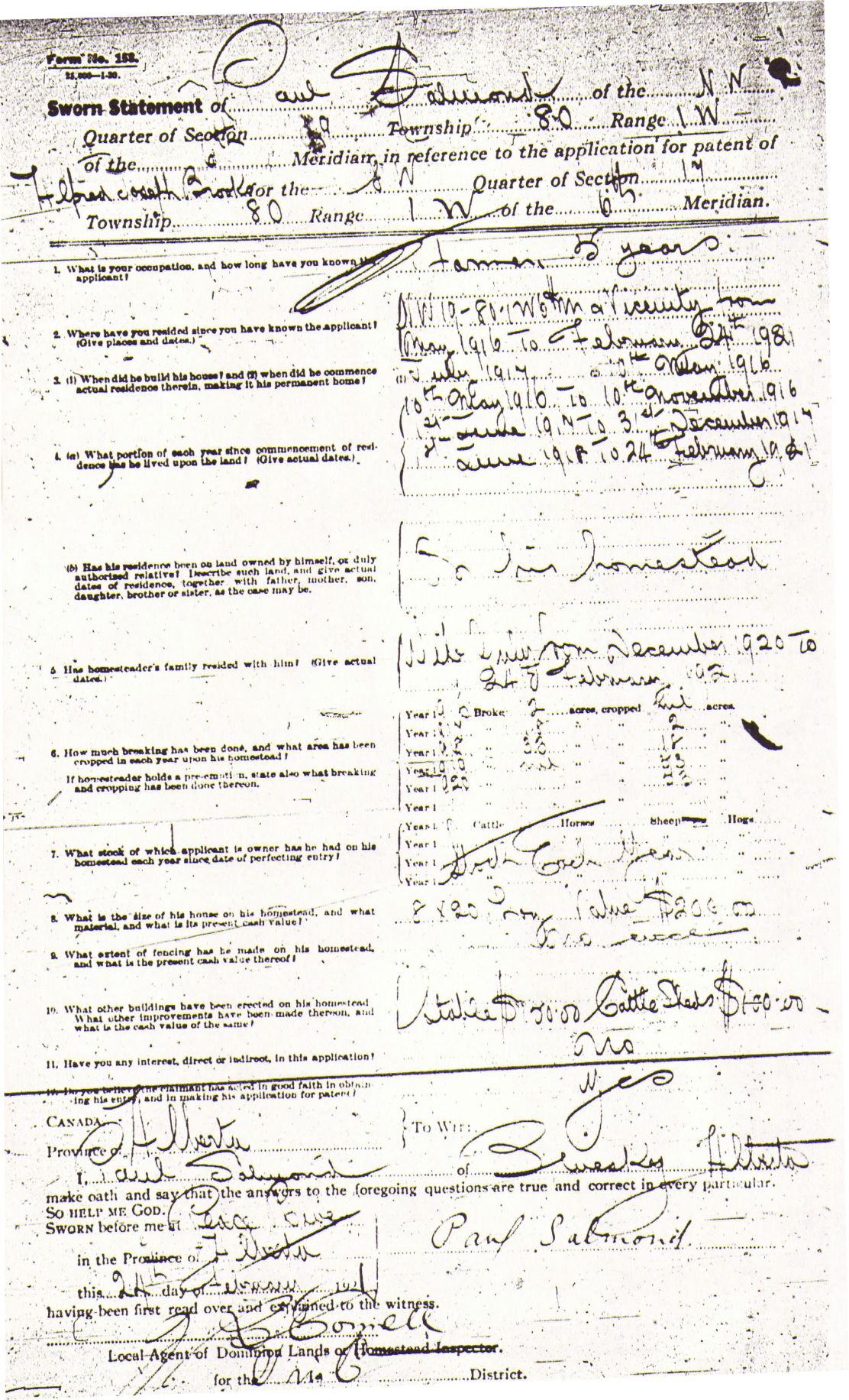 Provincial Archives of Alberta File 3729138 - Alfred Brooks  -Paul Salmond Supporting Statement 
